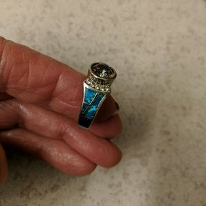 Sterling silver fire opal inlaid size 8